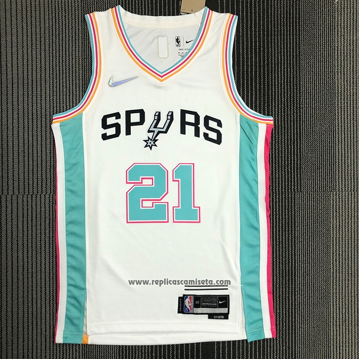 Camiseta San Antonio Spurs Tim Duncan #21 Ciudad 2021-22 Blanco